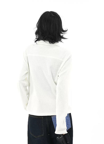 【OV】Grunge style lace front long sleeve polo shirt  OV0008