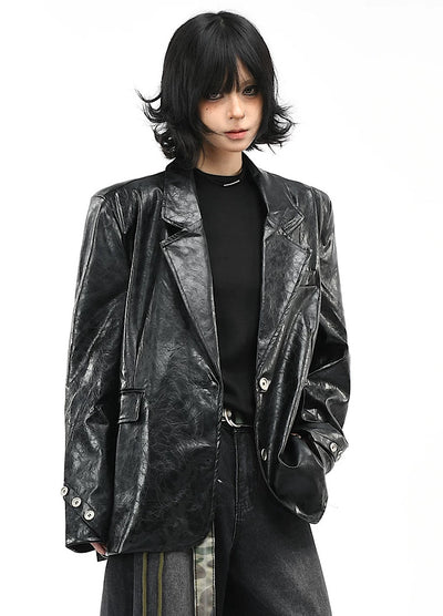 【OV】Quilted synthetic leather over jacket  OV0009