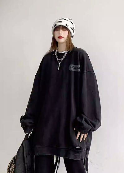 【W3】One point logo dull sumi cloth sweatshirt  WO0014