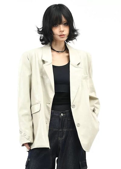 【OV】Quilted synthetic leather over jacket  OV0009