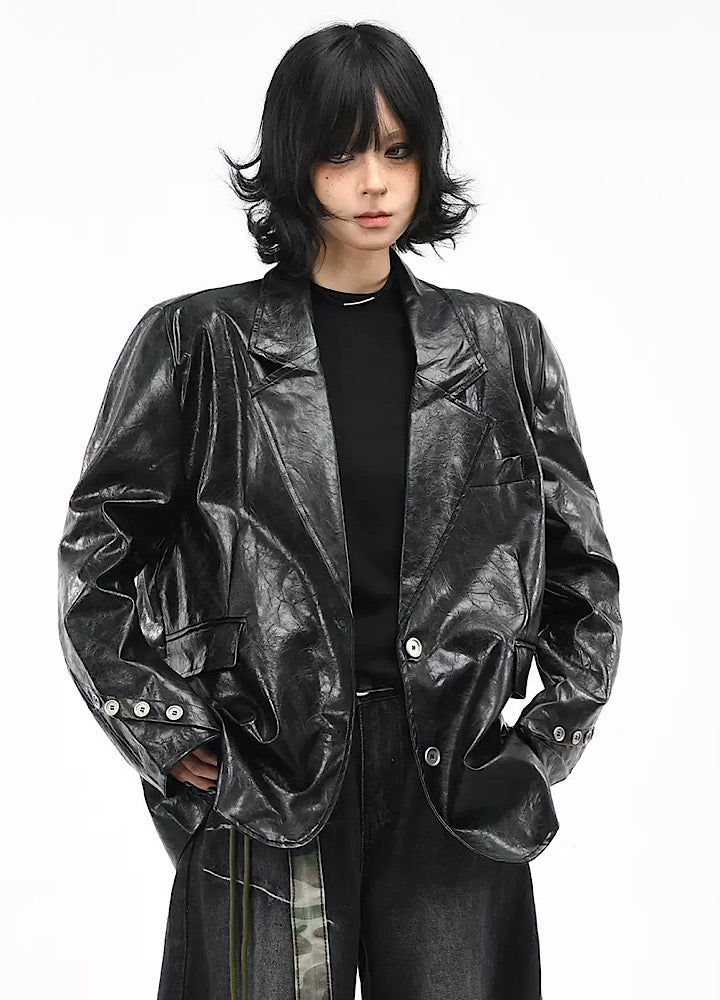 【OV】Quilted synthetic leather over jacket  OV0009