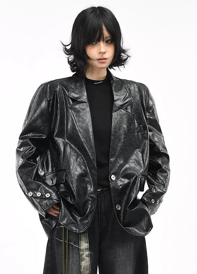【OV】Quilted synthetic leather over jacket  OV0009