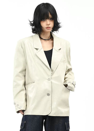【OV】Quilted synthetic leather over jacket  OV0009