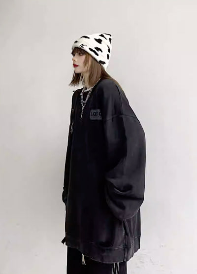 【W3】One point logo dull sumi cloth sweatshirt  WO0014
