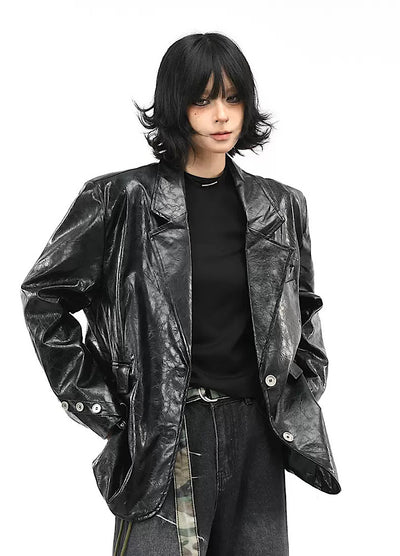 【OV】Quilted synthetic leather over jacket  OV0009