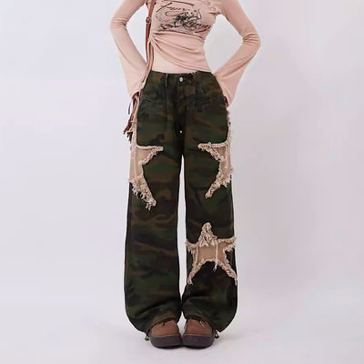 【Rayohopp】Camouflage coloring pattern design star damage pants  RH0060