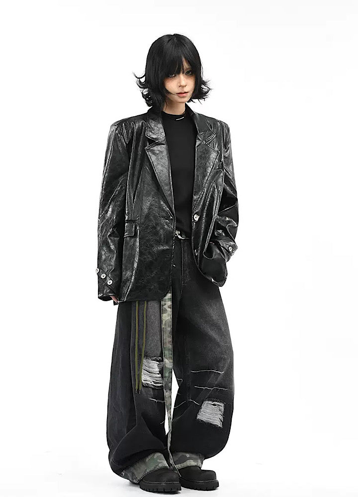 【OV】Quilted synthetic leather over jacket  OV0009