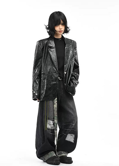 【OV】Quilted synthetic leather over jacket  OV0009