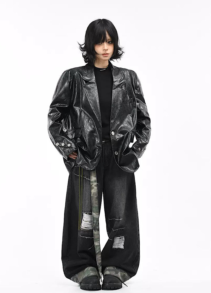【OV】Quilted synthetic leather over jacket  OV0009