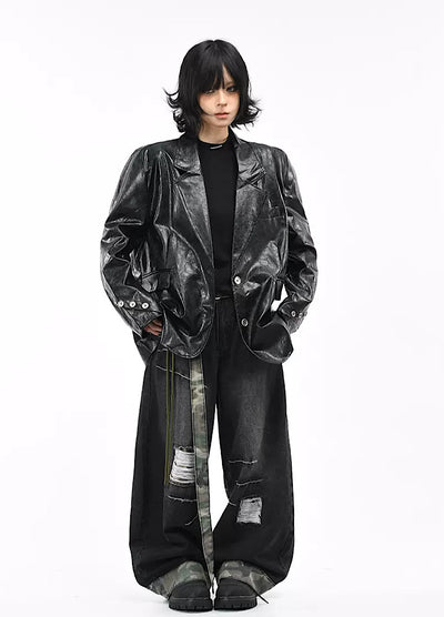 【OV】Quilted synthetic leather over jacket  OV0009
