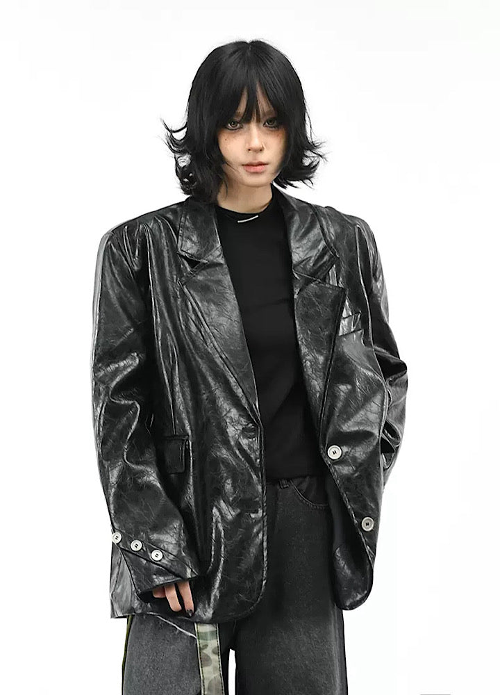 【OV】Quilted synthetic leather over jacket  OV0009