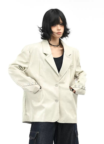 【OV】Quilted synthetic leather over jacket  OV0009