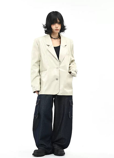 【OV】Quilted synthetic leather over jacket  OV0009