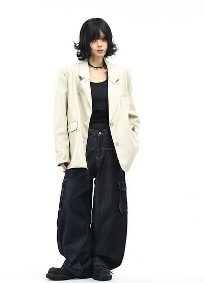 【OV】Quilted synthetic leather over jacket  OV0009