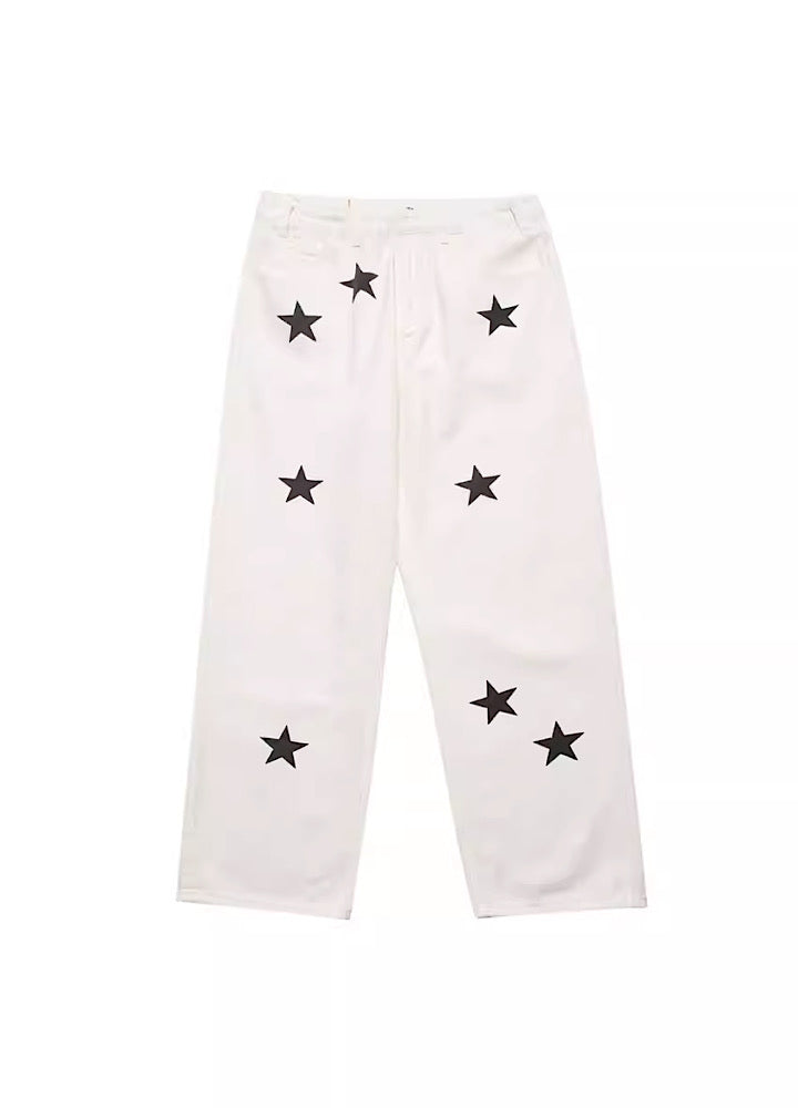 【W3】Scattered star design dull washed denim WO0015