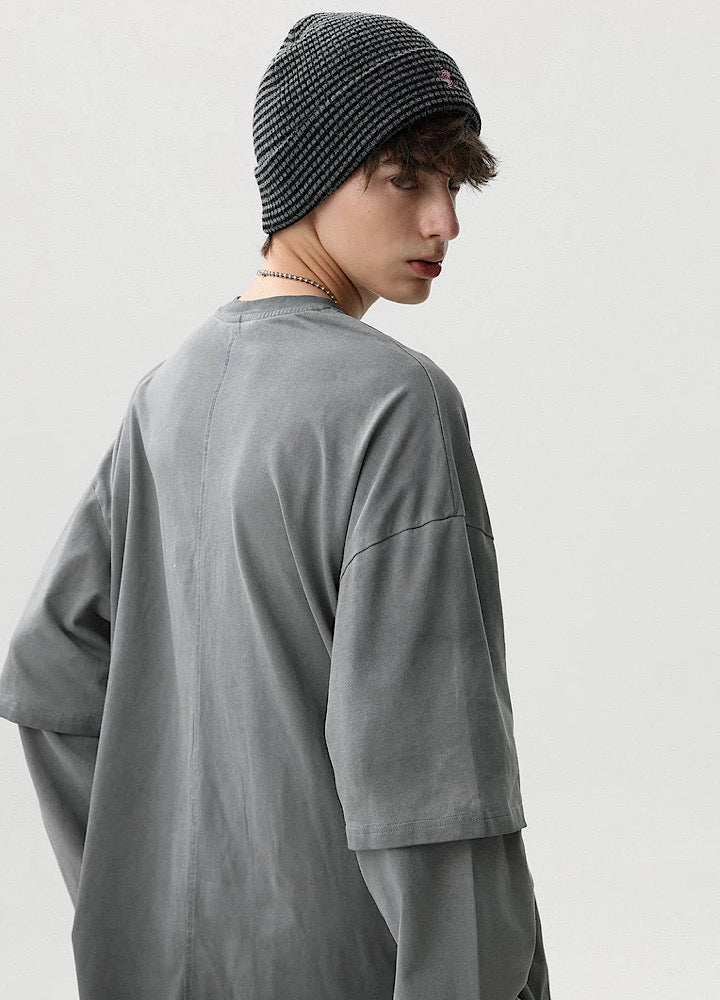 【MR nearly】Front design dull gray layered silhouette long sleeve T-shirt  MR0159