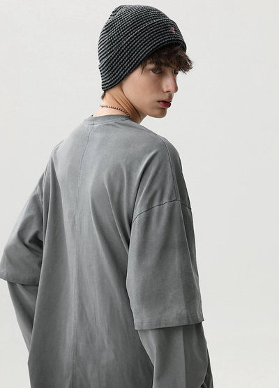 【MR nearly】Front design dull gray layered silhouette long sleeve T-shirt  MR0159