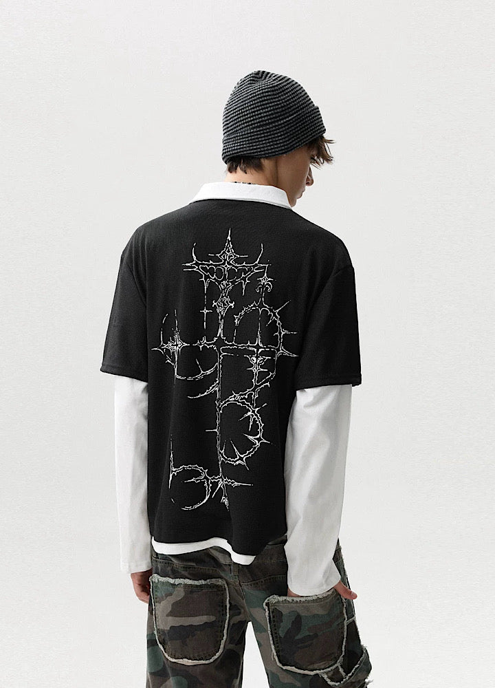 【MR nearly】Monotone Starlight Mode Casual Layered Long Sleeve Polo Shirt  MR0160
