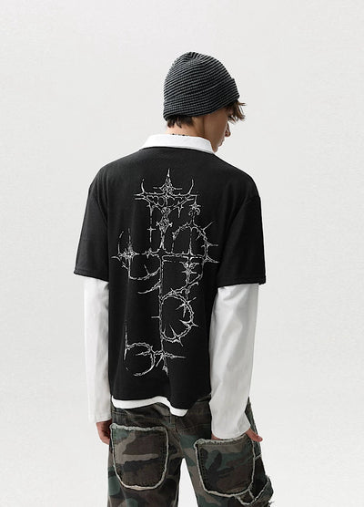【MR nearly】Monotone Starlight Mode Casual Layered Long Sleeve Polo Shirt  MR0160