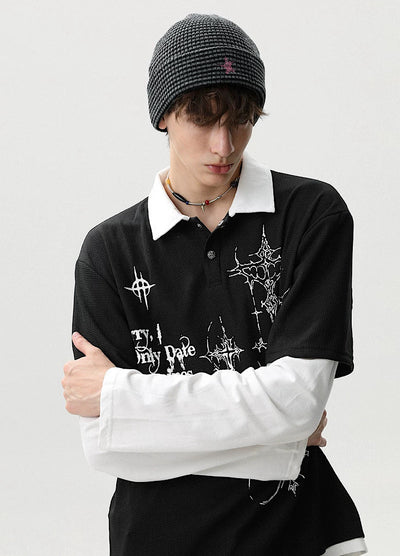 【MR nearly】Monotone Starlight Mode Casual Layered Long Sleeve Polo Shirt  MR0160