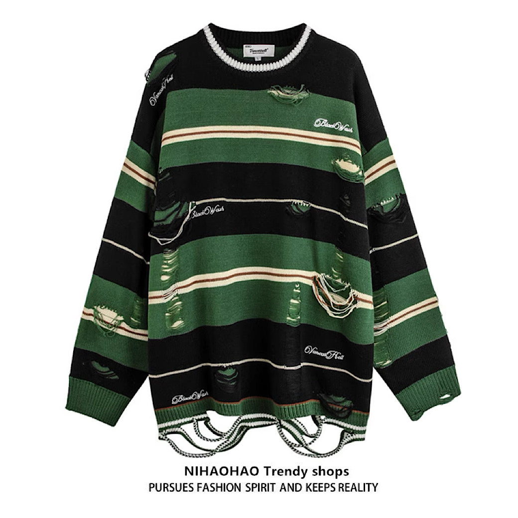 [NIHAOHAO] Fully remastered damaging border American casual knit NH0058