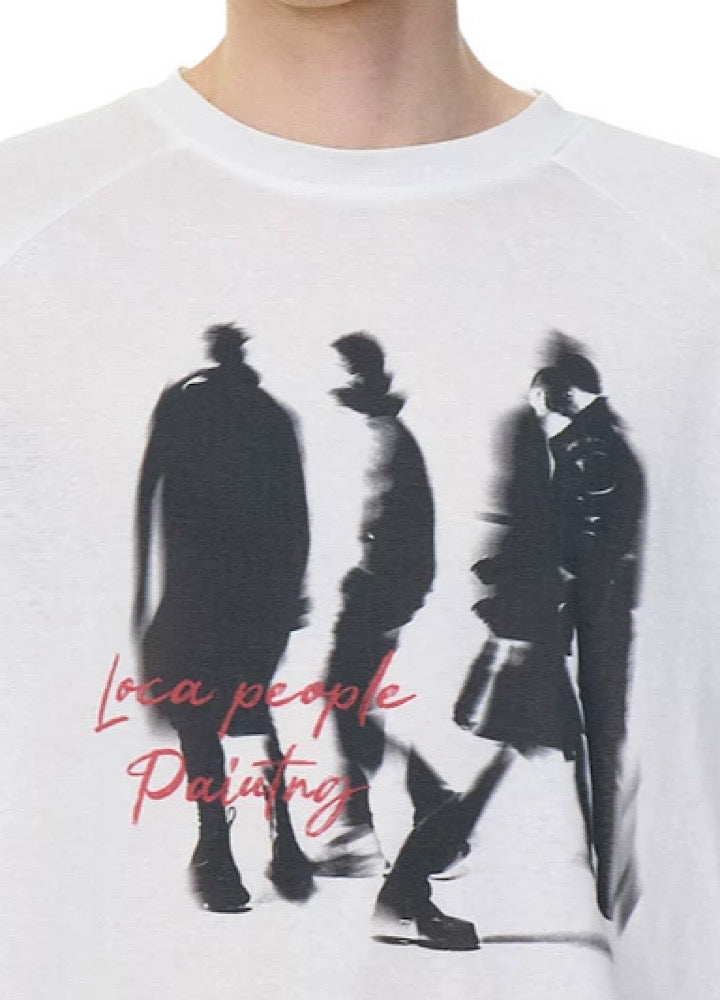 【MR nearly】Illustrated silhouette dark front design loose long sleeve T-shirt  MR0162
