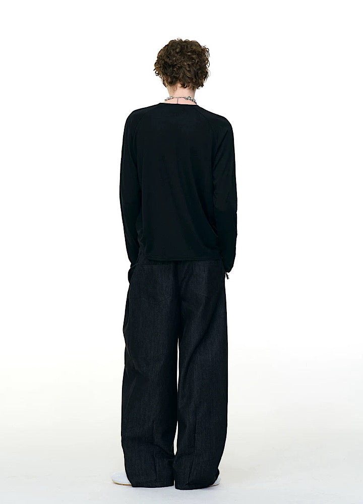 【MR nearly】Illustrated silhouette dark front design loose long sleeve T-shirt  MR0162