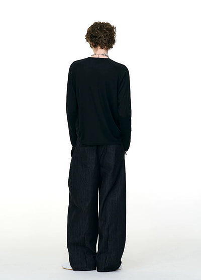 【MR nearly】Illustrated silhouette dark front design loose long sleeve T-shirt  MR0162