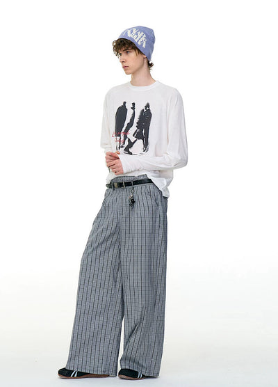 【MR nearly】Illustrated silhouette dark front design loose long sleeve T-shirt  MR0162