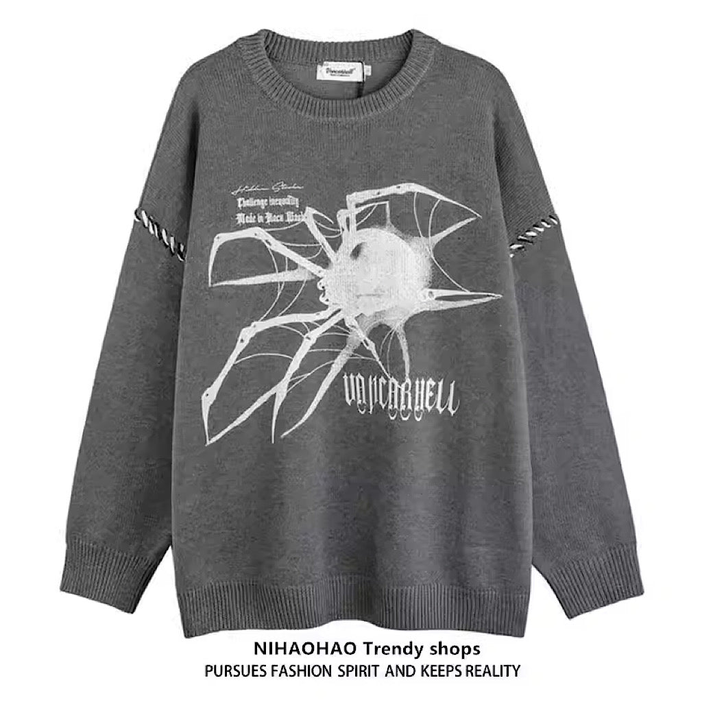 【NIHAOHAO】Dust spider design subculture street knit  NH0059