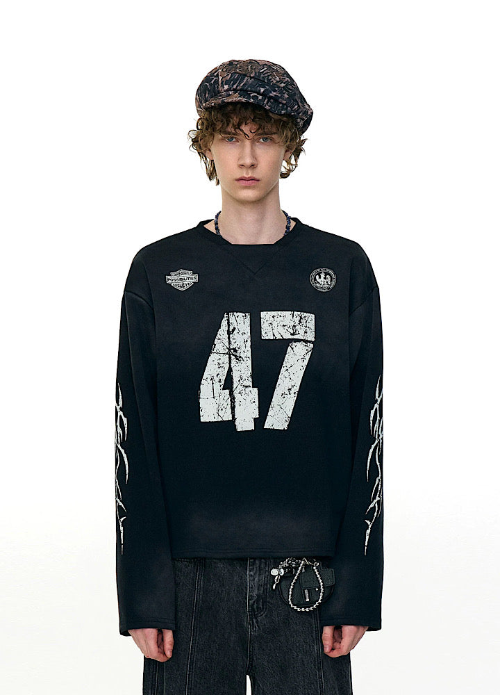 【MR nearly】Initial flame design monotone loose long sleeve T-shirt  MR0163