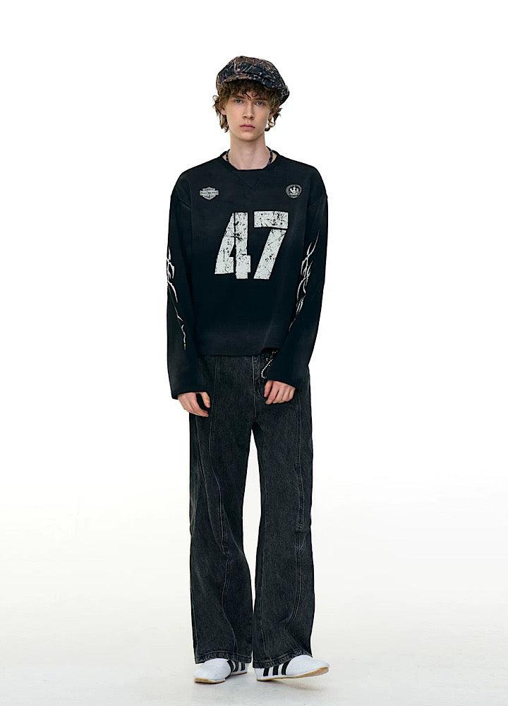 【MR nearly】Initial flame design monotone loose long sleeve T-shirt  MR0163