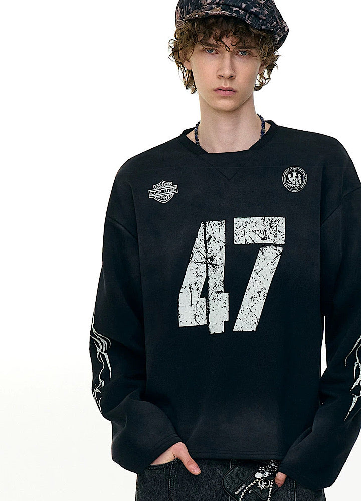 【MR nearly】Initial flame design monotone loose long sleeve T-shirt  MR0163