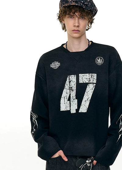 【MR nearly】Initial flame design monotone loose long sleeve T-shirt  MR0163