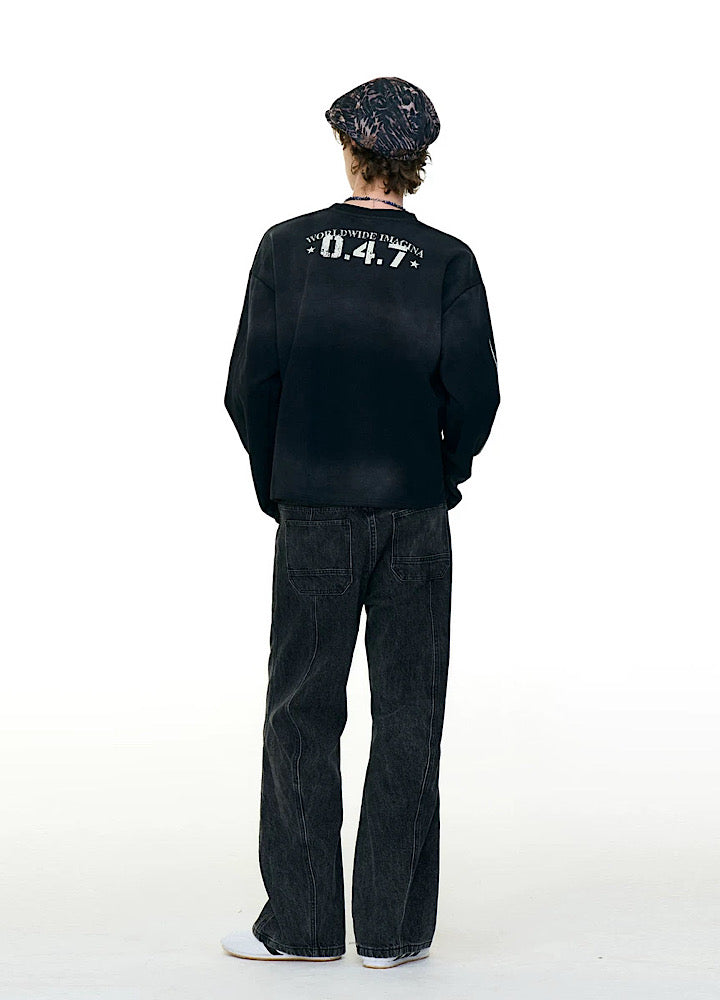 【MR nearly】Initial flame design monotone loose long sleeve T-shirt  MR0163