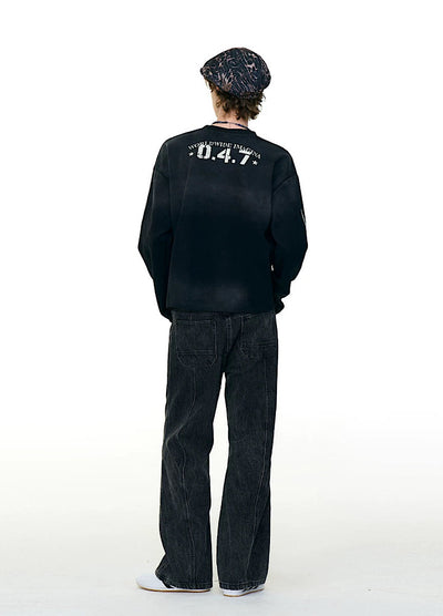 【MR nearly】Initial flame design monotone loose long sleeve T-shirt  MR0163