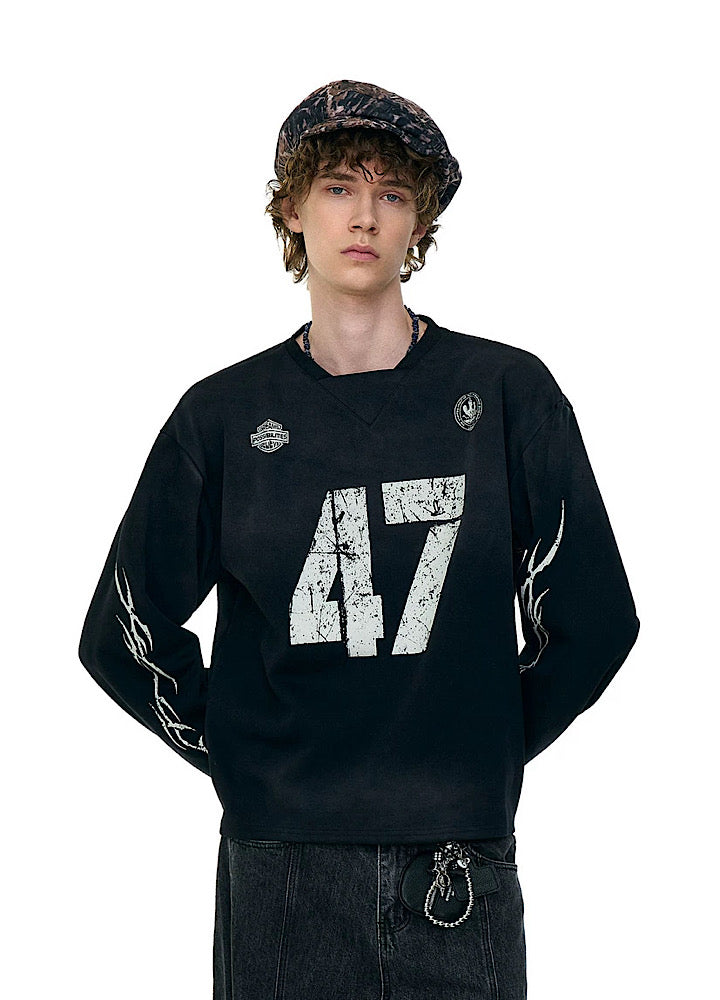 【MR nearly】Initial flame design monotone loose long sleeve T-shirt  MR0163