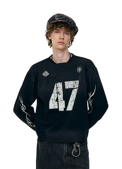 【MR nearly】Initial flame design monotone loose long sleeve T-shirt  MR0163