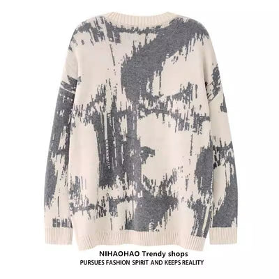 【NIHAOHAO】Subculture front initial graphic double color knit  NH0060