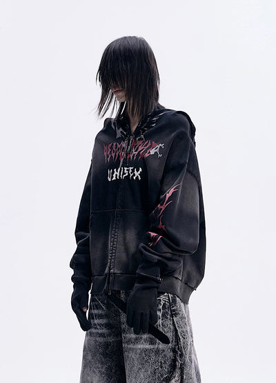 【People Style】Full-zip Dark Devil Street Design Hoodie  PS0063