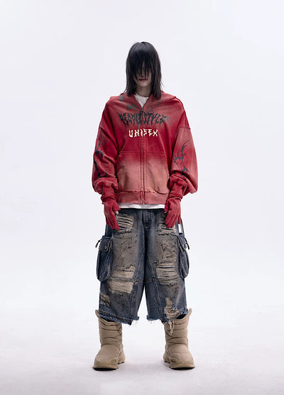 【People Style】Full-zip Dark Devil Street Design Hoodie  PS0063