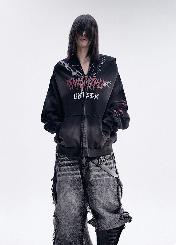 【People Style】Full-zip Dark Devil Street Design Hoodie  PS0063