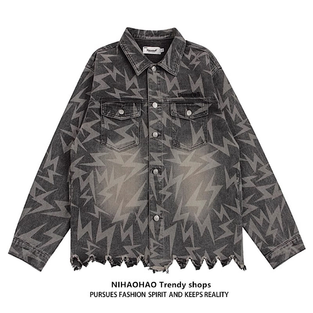 【NIHAOHAO】Jagged design thunder brace denim jacket  NH0061