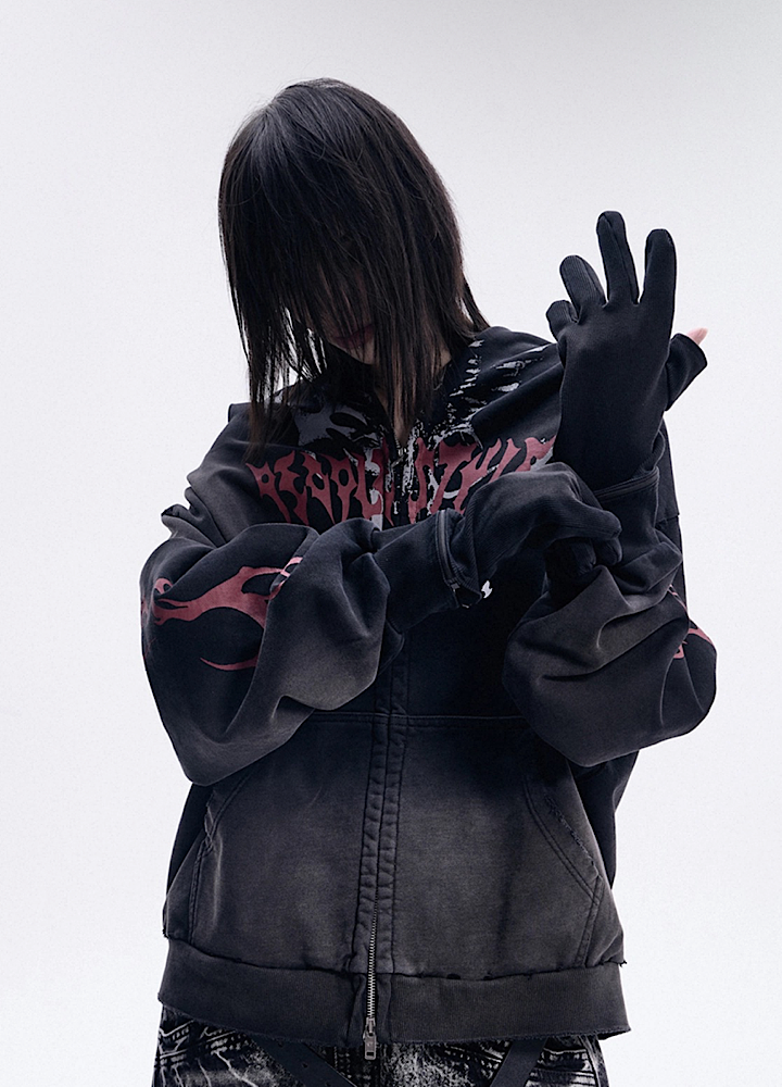 【People Style】Full-zip Dark Devil Street Design Hoodie  PS0063