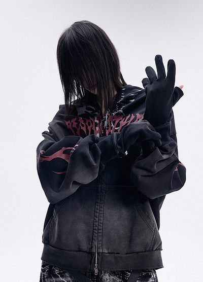 【People Style】Full-zip Dark Devil Street Design Hoodie  PS0063