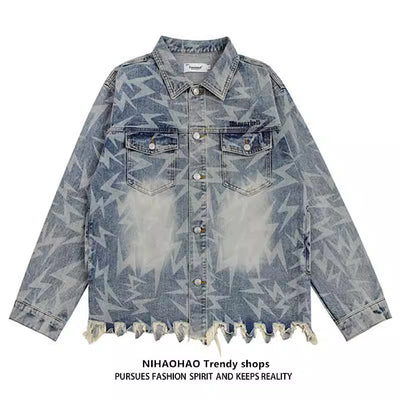 【NIHAOHAO】Jagged design thunder brace denim jacket  NH0061