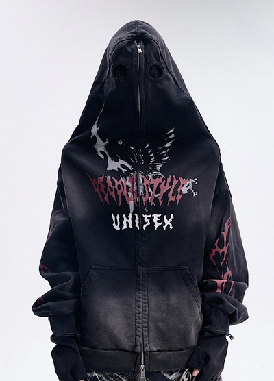 【People Style】Full-zip Dark Devil Street Design Hoodie  PS0063