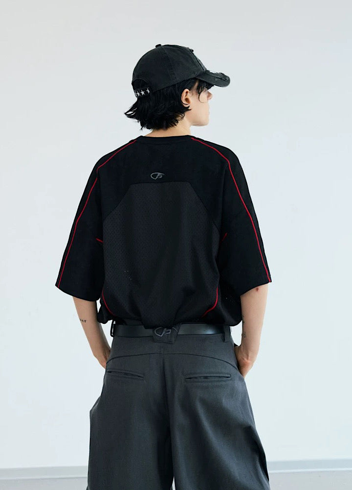 【People Style】Gaming sporty line red color over short sleeve T-shirt  PS0064
