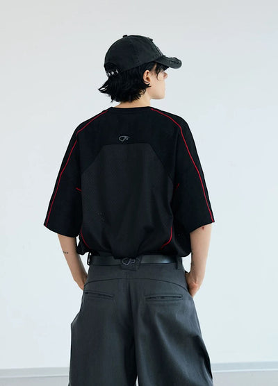 【People Style】Gaming sporty line red color over short sleeve T-shirt  PS0064