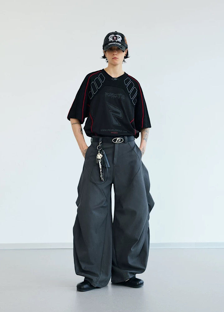 【People Style】Gaming sporty line red color over short sleeve T-shirt  PS0064